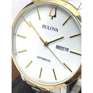 Bulova Men's Watch 98C130 Automatic White Dial Two Tone Stainless Steel 42mm